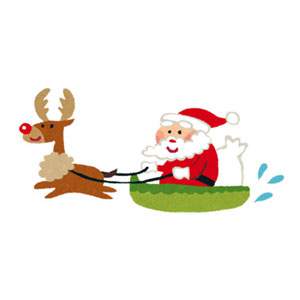 クリスマスのイラスト「ソリに乗ったサンタとトナカイ」