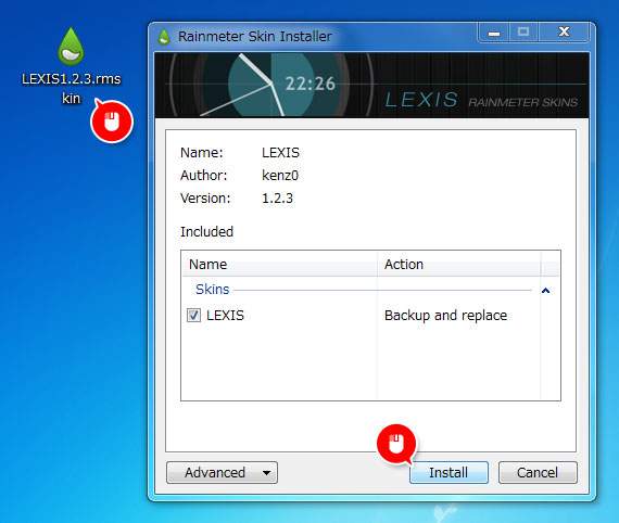 「LEXIS1.2.3.rmskin」を実行して、「Install」をクリック