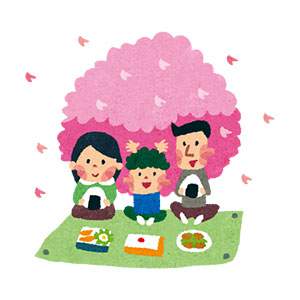 お花見のイラスト「家族でピクニック」