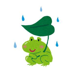 梅雨のイラスト「蛙と葉っぱの傘」