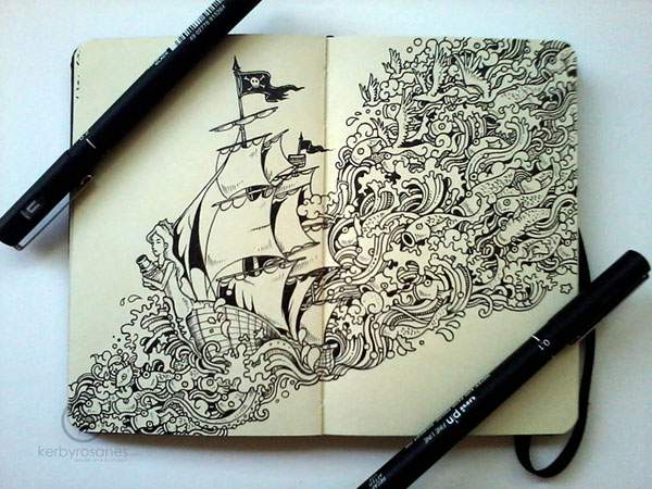 モレスキンノートにペン一本で描いたハイレベル過ぎる落書きアート - 05