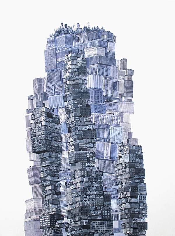 積み木のような街を精密に描いたイラストレーション作品 - 04
