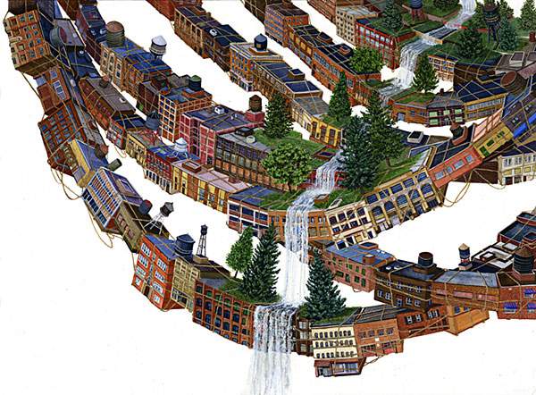 積み木のような街を精密に描いたイラストレーション作品 - 06