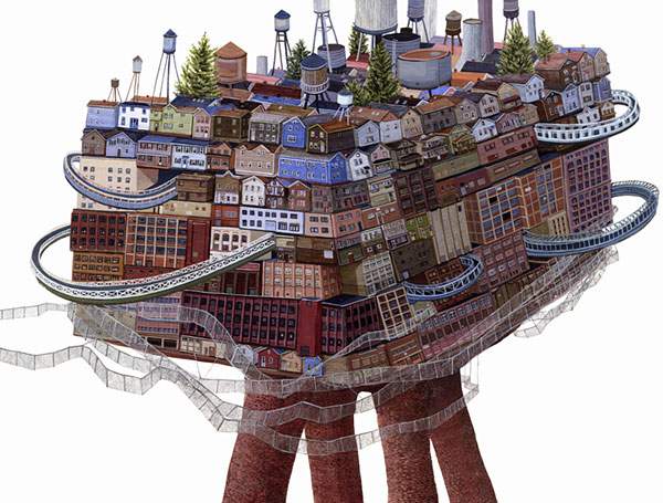 積み木のような街を精密に描いたイラストレーション作品 - 07