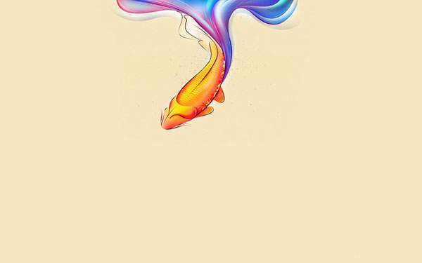 虹色の尾をした綺麗な金魚のイラスト壁紙