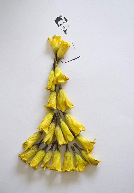 葉っぱや花弁で出来たドレスのイラストレーション - 09