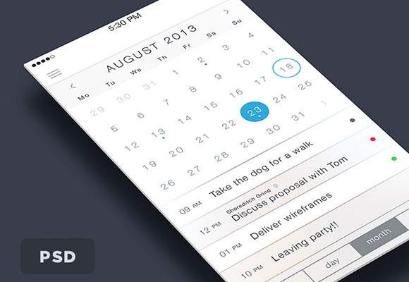 iOS7 Calendar PSD