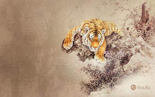 虎を水墨画風のタッチで描いたイラスト壁紙画像