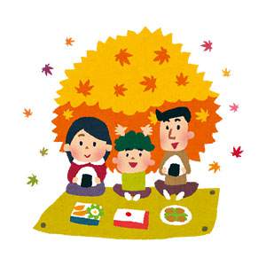 紅葉のイラスト「家族でピクニック」