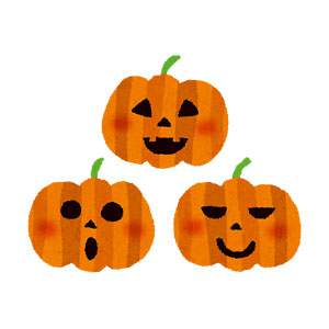 ハロウィンのイラスト「かぼちゃのランタン・３つ」