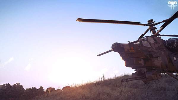 朝日をバックに戦闘ヘリコプターを撮影したかっこいい写真壁紙画像