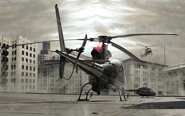 街に降り立ったヘリコプターのかっこいい壁紙画像