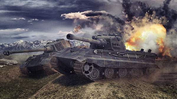 砲弾を避けながら進む二台の戦車を描いたリアルなイラスト壁紙画像