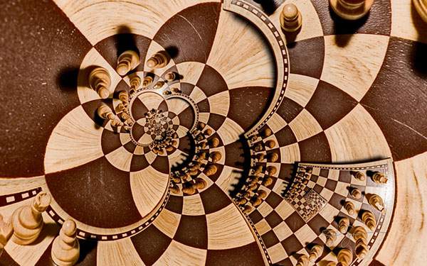 トリックアート風の歪んだチェス盤の壁紙画像
