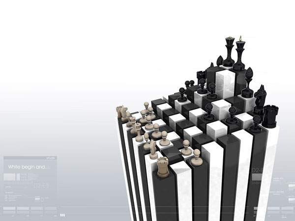チェスを立体的にデザインした3DCG画像