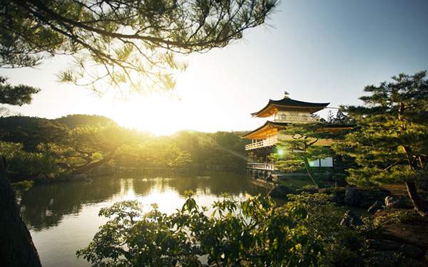 朝日を受けて輝く京都の金閣寺を撮影した写真壁紙画像