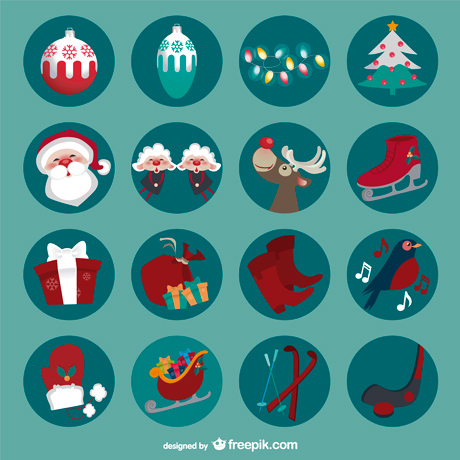Round Christmas icons Free Vector