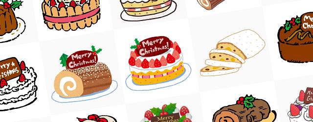 無料イラスト素材 クリスマスケーキ画像まとめ ブッシュドノエル 苺