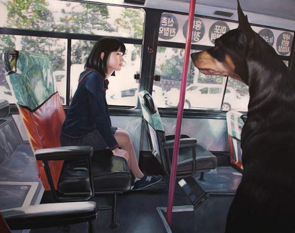 少女と巨大な犬を描いた油絵作品シリーズ - 04