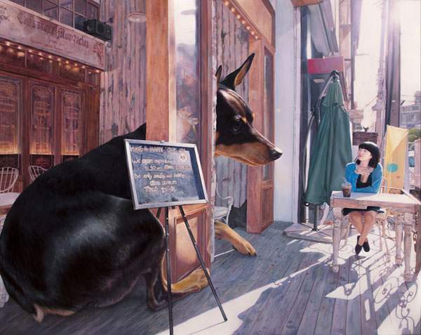 少女と巨大な犬を描いた油絵作品シリーズ - 05