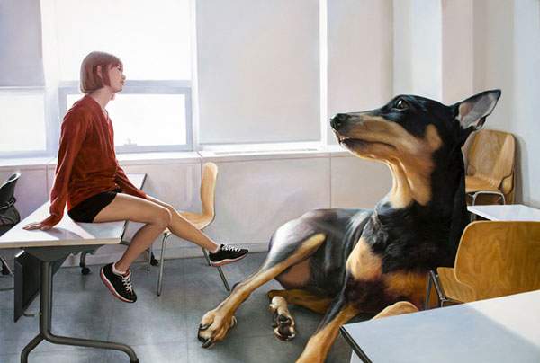 少女と巨大な犬を描いた油絵作品シリーズ - 06