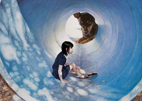少女と巨大な犬を描いた油絵作品シリーズ - 08