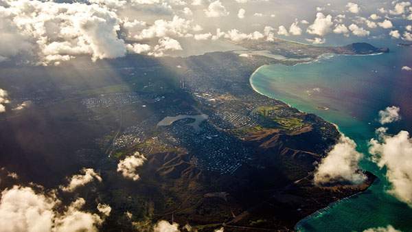 ハワイのカイルアを空撮した美しい写真壁紙画像