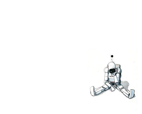 座り込んで頭を抱えるASIMOのイラスト壁紙画像