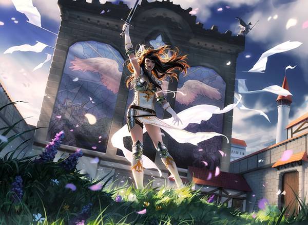 04.大きな剣を掲げた女戦士を描いたかっこいいイラスト壁紙画像