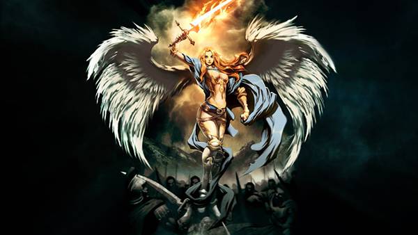05.燃える大剣を持った翼の生えた天使を描いたかっこいいイラスト壁紙画像