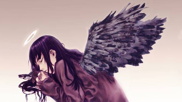 07.黒い翼と天使の輪を持った眠る少女の可愛いイラスト壁紙画像