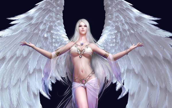 09.巨大な翼の天使の女性をリアルなタッチで描いたイラスト壁紙画像
