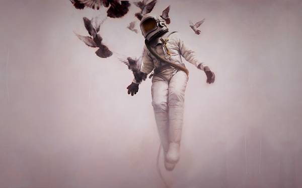 04.鳥と宇宙飛行士をデザインした綺麗でおしゃれなイラスト壁紙画像