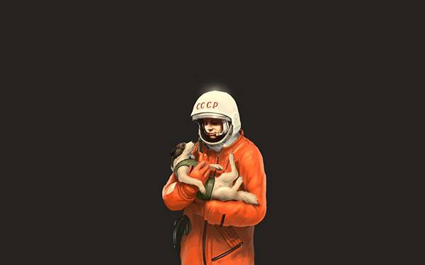 05.犬を抱いた宇宙飛行士をリアルに描いたイラスト壁紙画像