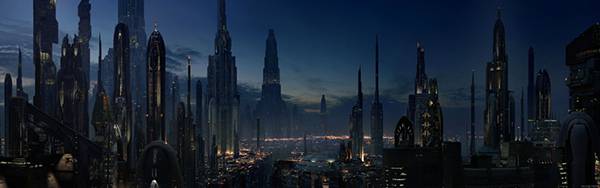 近未来の大都市の夜景のカッコイイCG壁紙画像