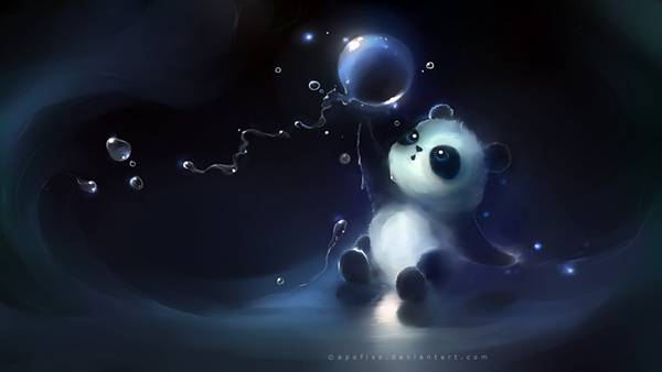 03.ふわふわ漂う水泡とパンダの可愛いイラスト壁紙画像
