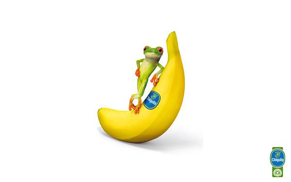 12.バナナの上に立つカエルのキャラクターの可愛いイラスト壁紙画像