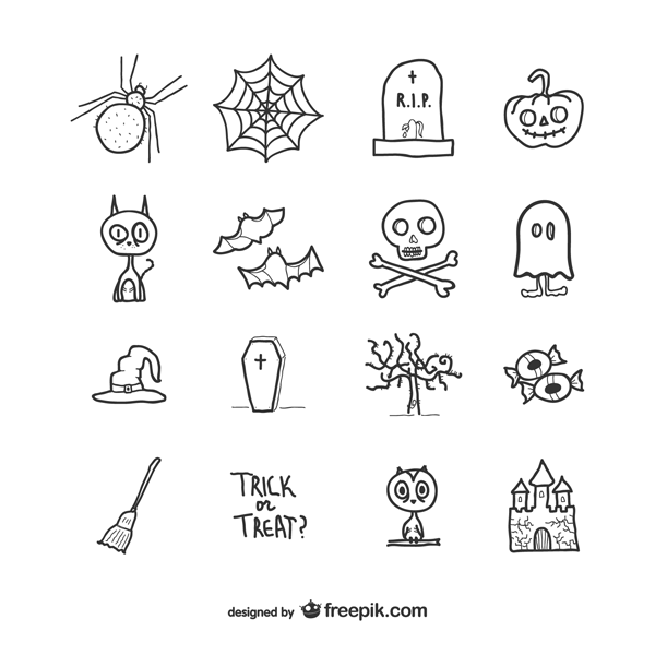 Hand drawn icons pack for halloween