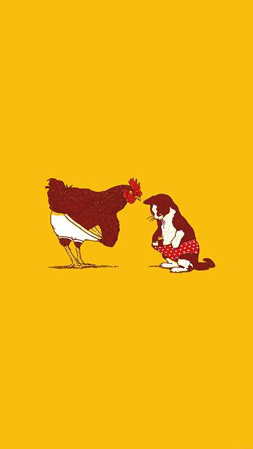 鶏と猫のオシャレなイラスト壁紙