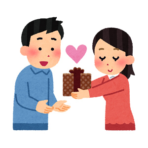バレンタインにチョコを贈る女性のイラスト