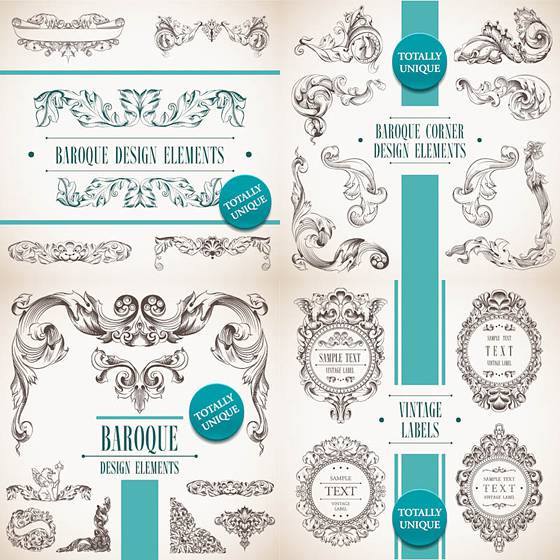 Decorative baroque design elements vector