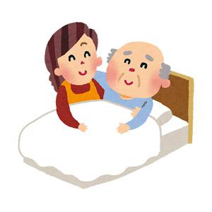 介護のイラスト「ベッドに寝るおじいさん」