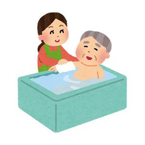 お風呂で入浴介護をする女性のイラスト